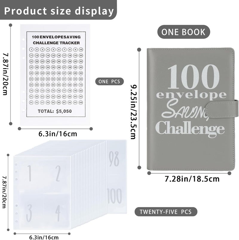 NICOOTH 100 Envelopes Money Saving Binder A5 Savings Challenge Book (A5full Grey) - Image 2